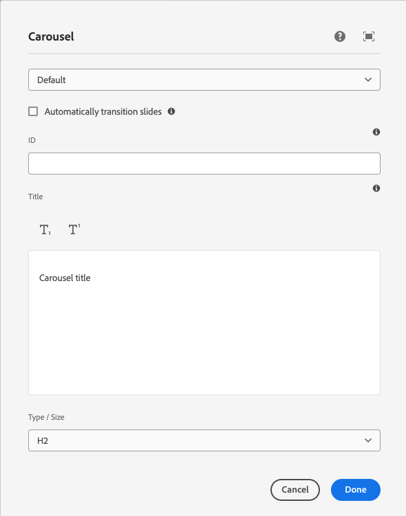 Carousel title dialog.