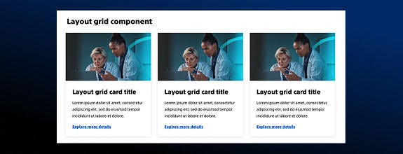 Layout grid component example with column layout and teaser cards.
