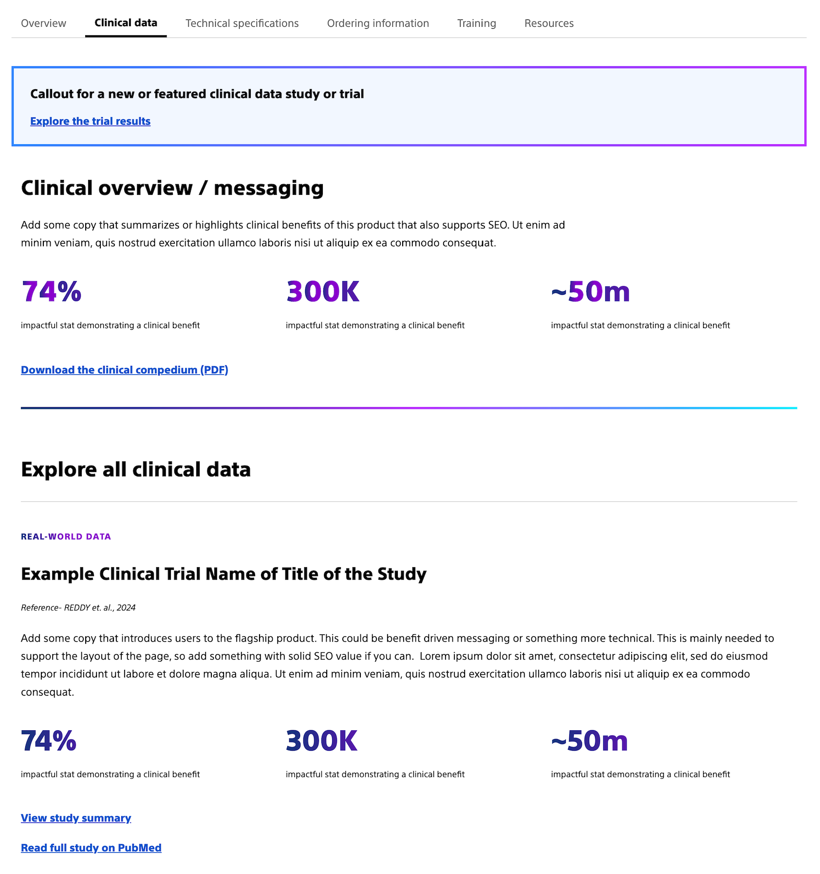 Clinical data page.