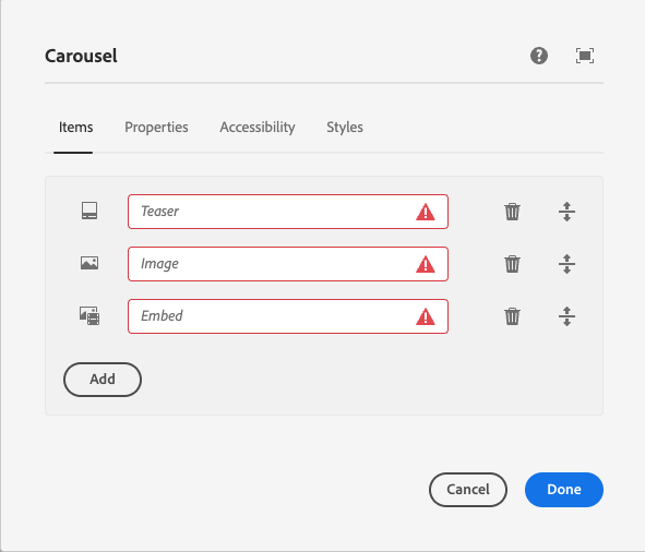 Carousel type dialog.