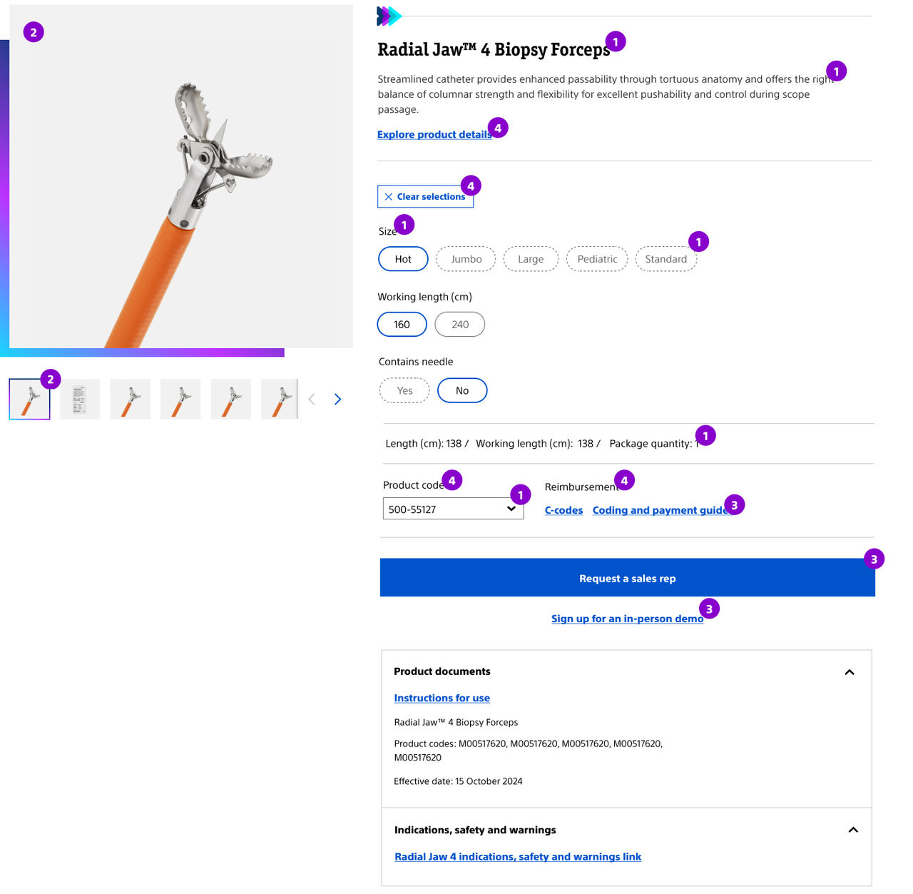 Product detail page annotations with attributes.