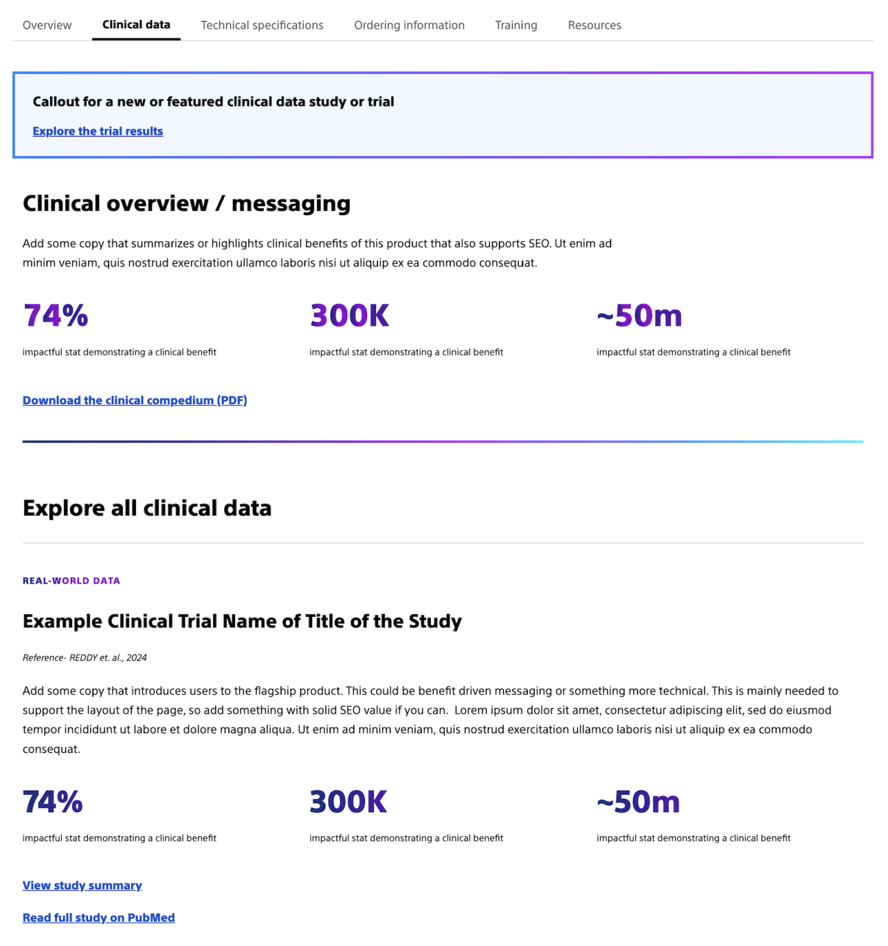 Clinical data page.